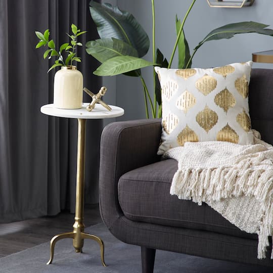 15" Gold Contemporary Marble Accent Table